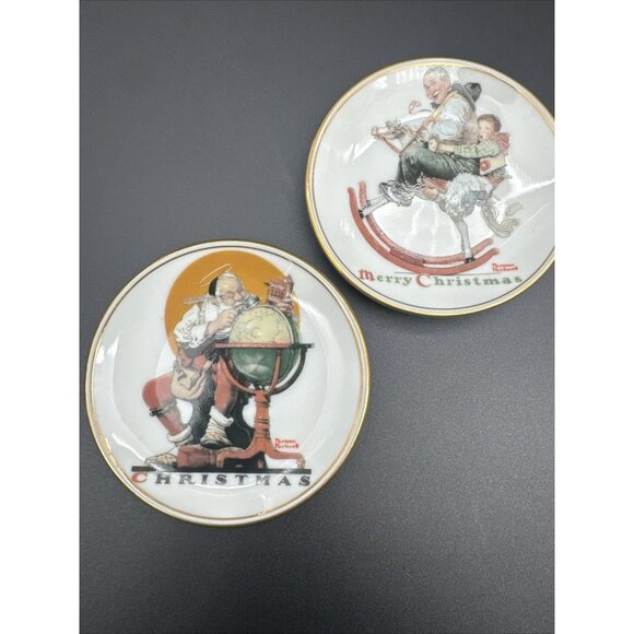 Vintage 80’s Norman Rockwell Mini Santa Trinket Plates Limited Edition Christmas - Picture 1 of 8